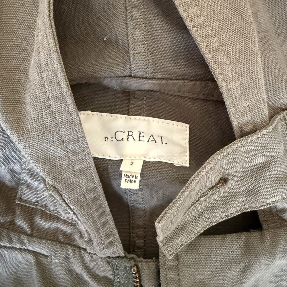 THE GREAT. Olive Utility Jacket with Floral Details - Picture 6 of 7